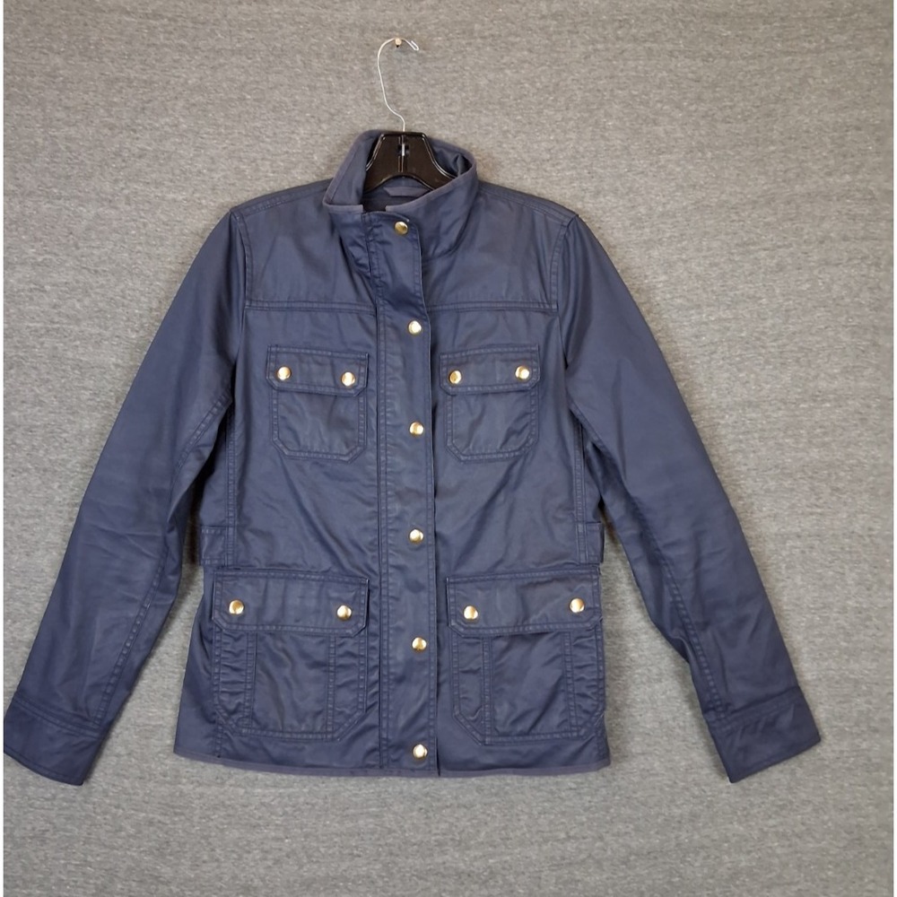 J‎ Crew Womens Jacket XS Army Blue Field Tin Cloth Wax Canvas Field Coat